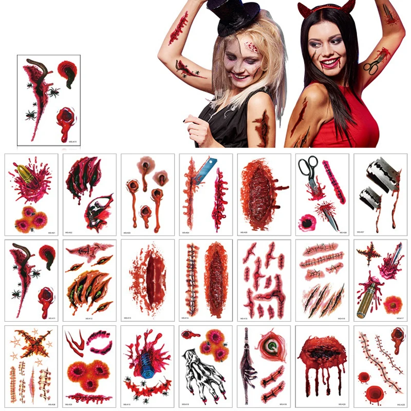 1Sheet Halloween Bloody Wound Tattoo Stickers Trick Scary Waterproof Temporary Tattoo DIY Fake Tattoo Halloween Party Decoration
1Sheet Halloween Bloody Wound Tattoo Stickers Trick Scary Waterproof Temporary Tattoo DIY Fake Tattoo Halloween Party Decoration