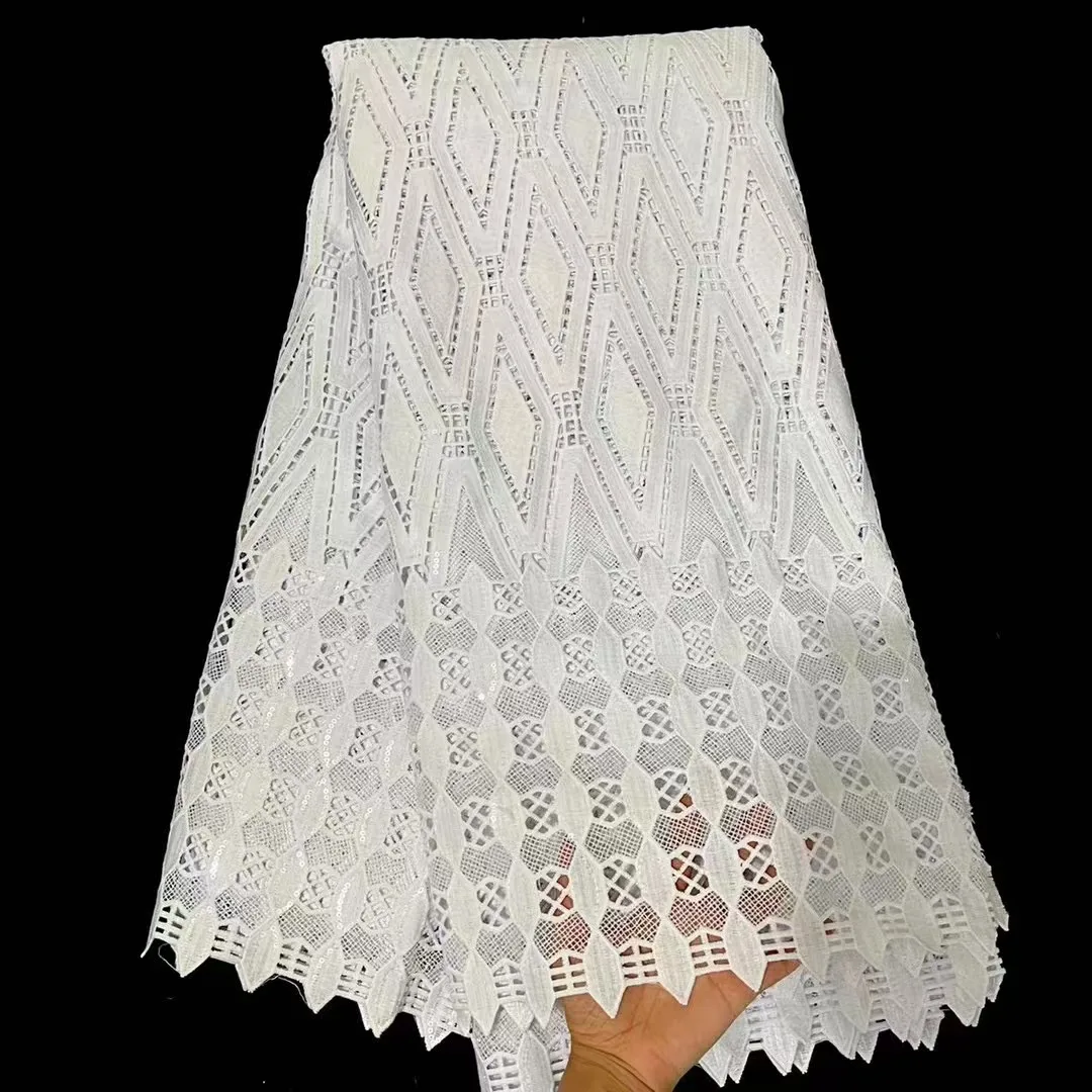 

5 ярдов, белая африканская кружевная ткань 2023, Высококачественная нигерийская Французская ткань с блестками для свадебных платьев