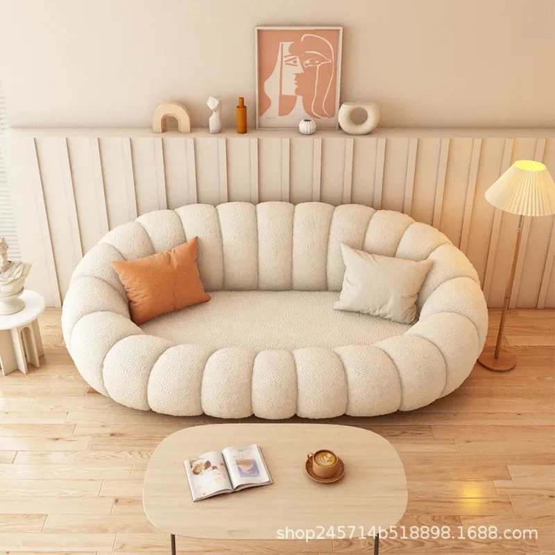 

Pumpkin Sofa Small Apartment Tatami Cute Lambswool Single Double Three-Person Fabric Cream Color Sofa