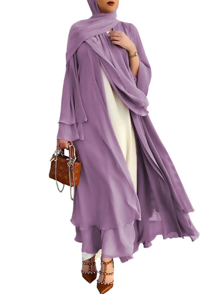 

Шифоновое кимоно Abaya Дубай простой мусульманский хиджаб платье открытые Abayas для женщин яркий Рамадан ИД мусульманская одежда Кафтан Халат