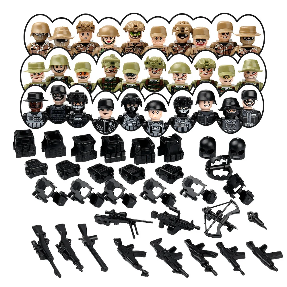 City Military SWAT Police Figures Desert War Jungle Campaign Building Blocks Special Forces Modern Soldiers Gun Weapons
City Military SWAT Police Figures Desert War Jungle Campaign Building Blocks Special Forces Modern Soldiers Gun Weapons