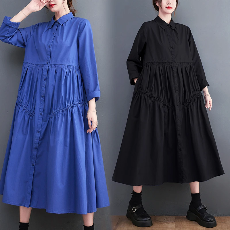 Женское платье с длинным рукавом, голубое платье с воротником, осень 2022
Женское платье с длинным рукавом, голубое платье с воротником, осень 2022