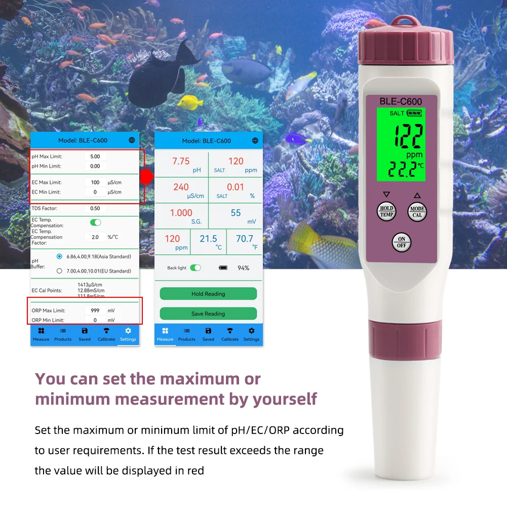 PH-метр 7 в 1, Bluetooth-совместимый цифровой измеритель температуры, для питьевой воды, лаборатории, аквариума
PH-метр 7 в 1, Bluetooth-совместимый цифровой измеритель температуры, для питьевой воды, лаборатории, аквариума