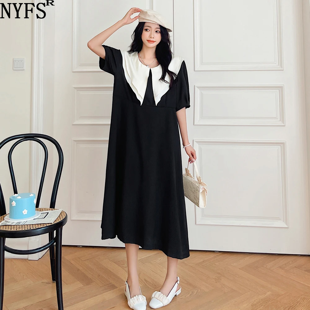 NYFS 2022 Summer New Korea Woman Dress Vestidos Robe Elbise Polyester Loose Plus Size Short Sleeve Lotus Leaf Collar Long Dress
NYFS 2022 Summer New Korea Woman Dress Vestidos Robe Elbise Polyester Loose Plus Size Short Sleeve Lotus Leaf Collar Long Dress