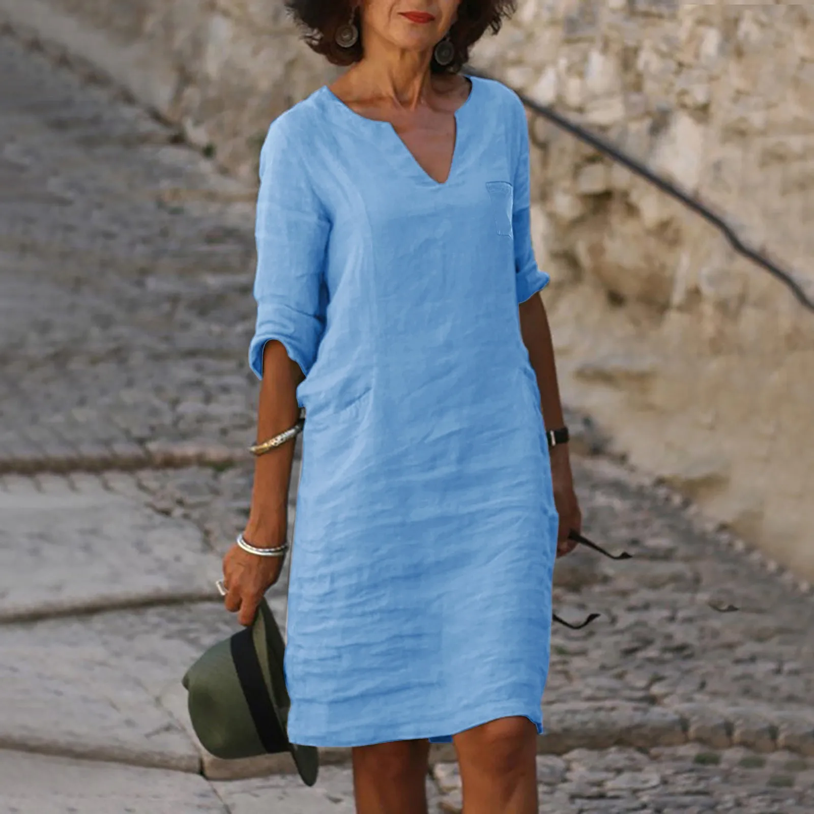 Cotton Linen Dress 3 Quarter Vintage Casual Comfortable V Neck Loose Waist Midi Beach Dress Women Clothing Fashionable Robe
Cotton Linen Dress 3 Quarter Vintage Casual Comfortable V Neck Loose Waist Midi Beach Dress Women Clothing Fashionable Robe