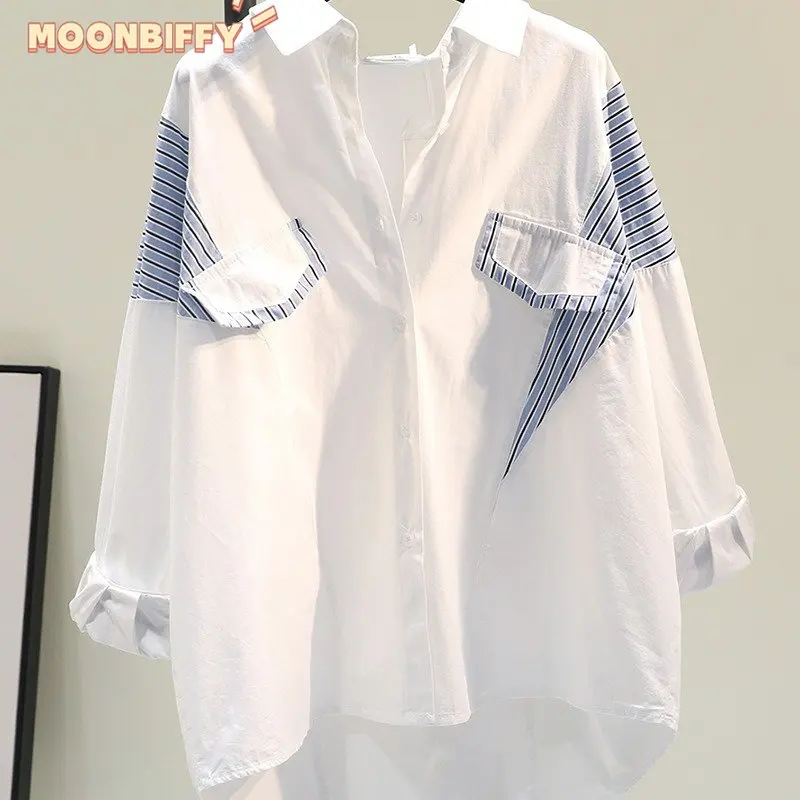 Turn-down Collar Blouses Women Chic Tops Casual Fashion Fake Pocket Design Asymmetric Patchwork Striped Shirt Camisas De Mujer
Turn-down Collar Blouses Women Chic Tops Casual Fashion Fake Pocket Design Asymmetric Patchwork Striped Shirt Camisas De Mujer