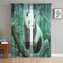 National Treasure Panda Voile Tulle Curtains for Living Room Cafe Home Decor Window Sheer Drapes Bedroom Balcony Chiffon Curtain