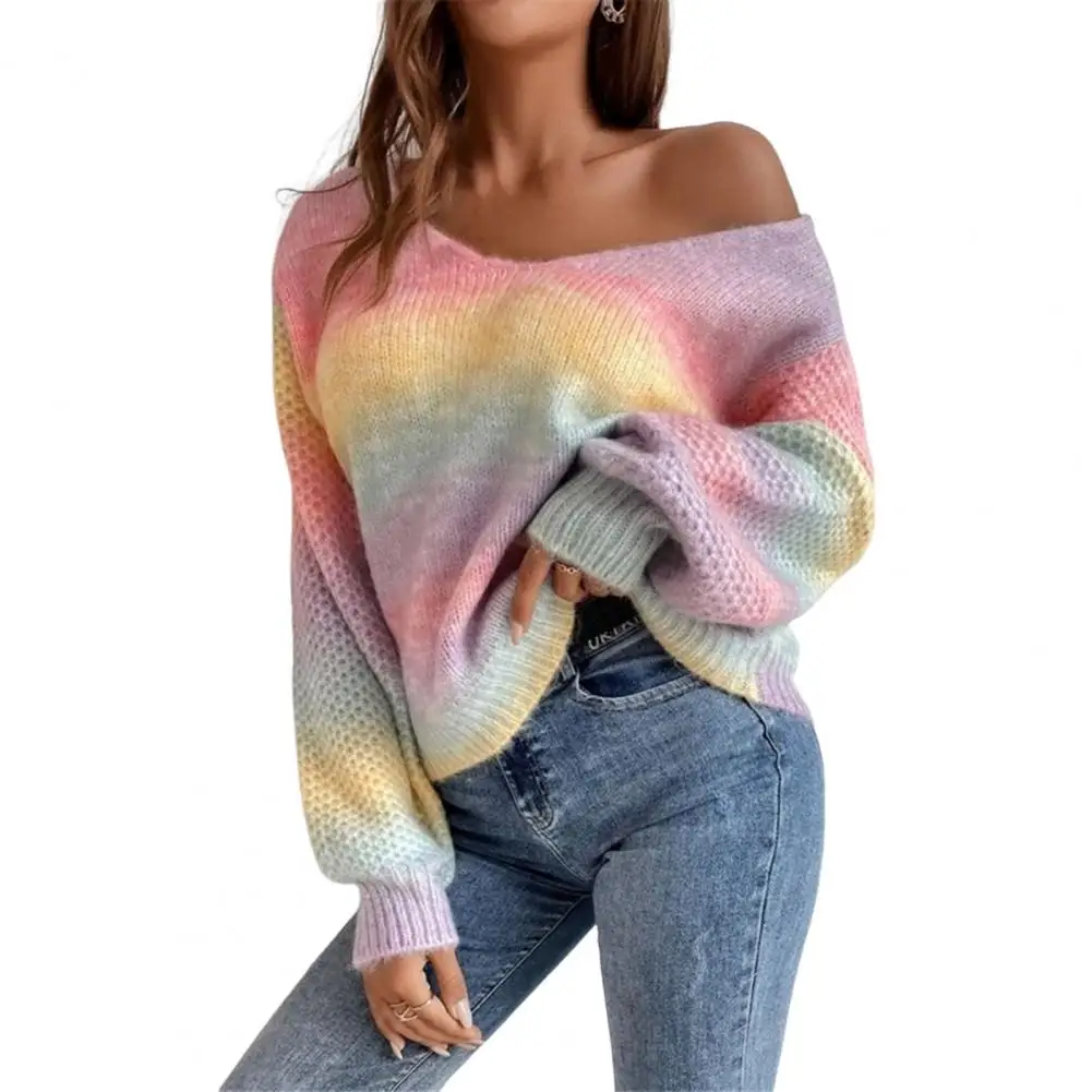 Pullover Sweater Women Autumn Winter V Neck Long Sleeves Loose Fit Rainbow Striped Print Knitted Sweater Jumper Female Clothing
Pullover Sweater Women Autumn Winter V Neck Long Sleeves Loose Fit Rainbow Striped Print Knitted Sweater Jumper Female Clothing