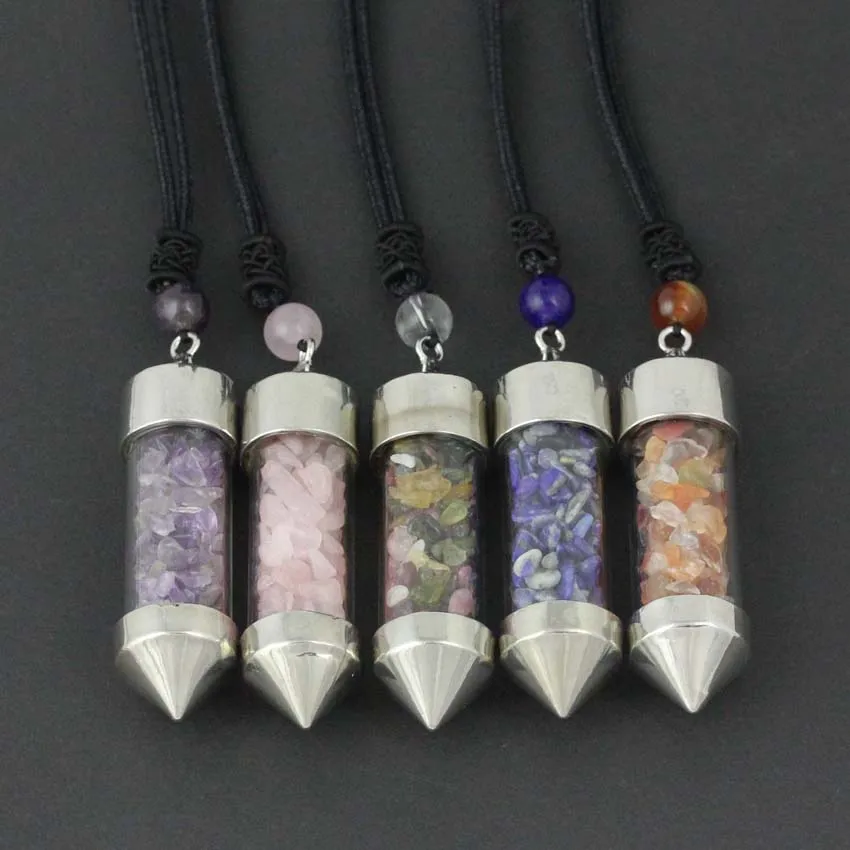 LL Silver Simple Design Natural Crystal Stone Bullet Shape Wishing Bottle pendant Necklace Ornament Gift Jewelry
LL Silver Simple Design Natural Crystal Stone Bullet Shape Wishing Bottle pendant Necklace Ornament Gift Jewelry