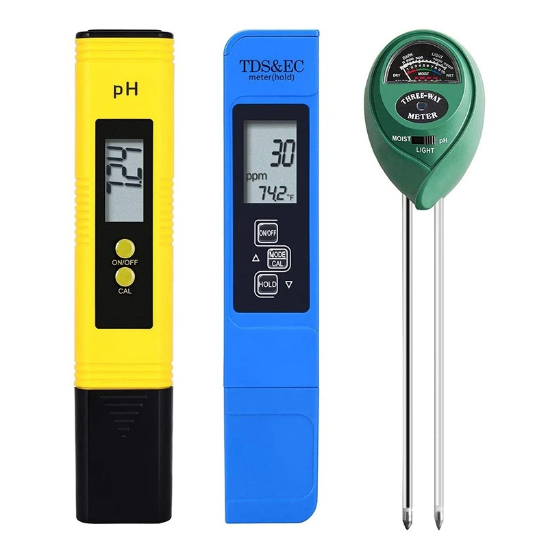 Fashion3 Pack PH Meter TDS PPM Meter And 3 In 1 Soil PH Tester PH/EC Digital Kit For Home, Garden, Lawn, Farm
Fashion3 Pack PH Meter TDS PPM Meter And 3 In 1 Soil PH Tester PH/EC Digital Kit For Home, Garden, Lawn, Farm