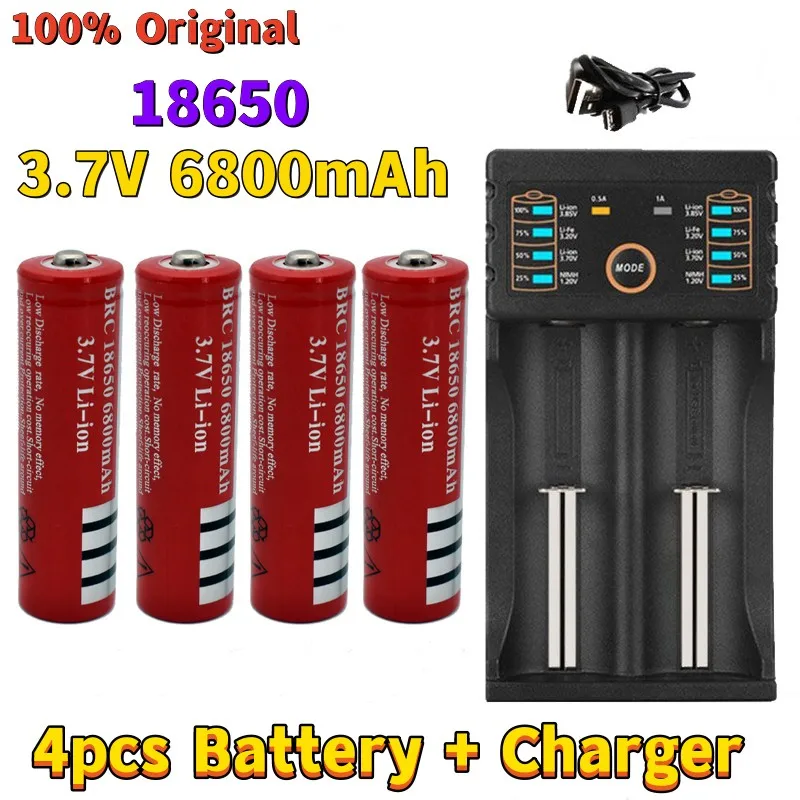 100% New Original 18650 6800mAh battery 3.7V rechargeable liion battery for Led flashlight Torch batery litio battery+charger
100% New Original 18650 6800mAh battery 3.7V rechargeable liion battery for Led flashlight Torch batery litio battery+charger