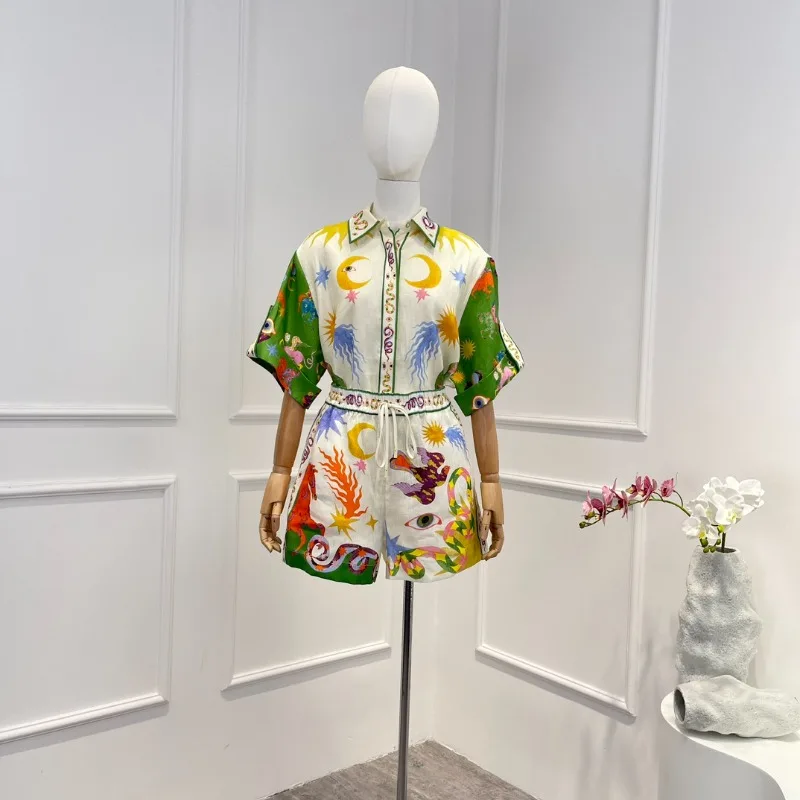 2023 New Arrival Women High quality Line Printing Short Sleeve Blouse Elastic Waist Shorts Summer Two Pieces Set for Holiday
2023 New Arrival Women High quality Line Printing Short Sleeve Blouse Elastic Waist Shorts Summer Two Pieces Set for Holiday