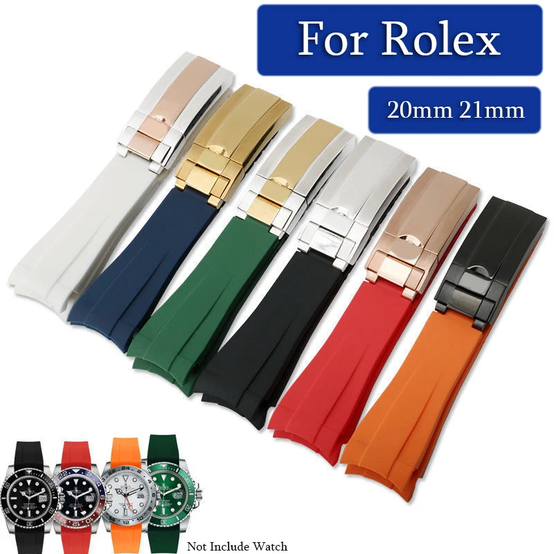 

20mm 21mm Curved End Silicone Watch Band for Rolex Submariner Daytona GMT Oysterflex DEEPSEA Waterproof Men Strap Folding Buckle