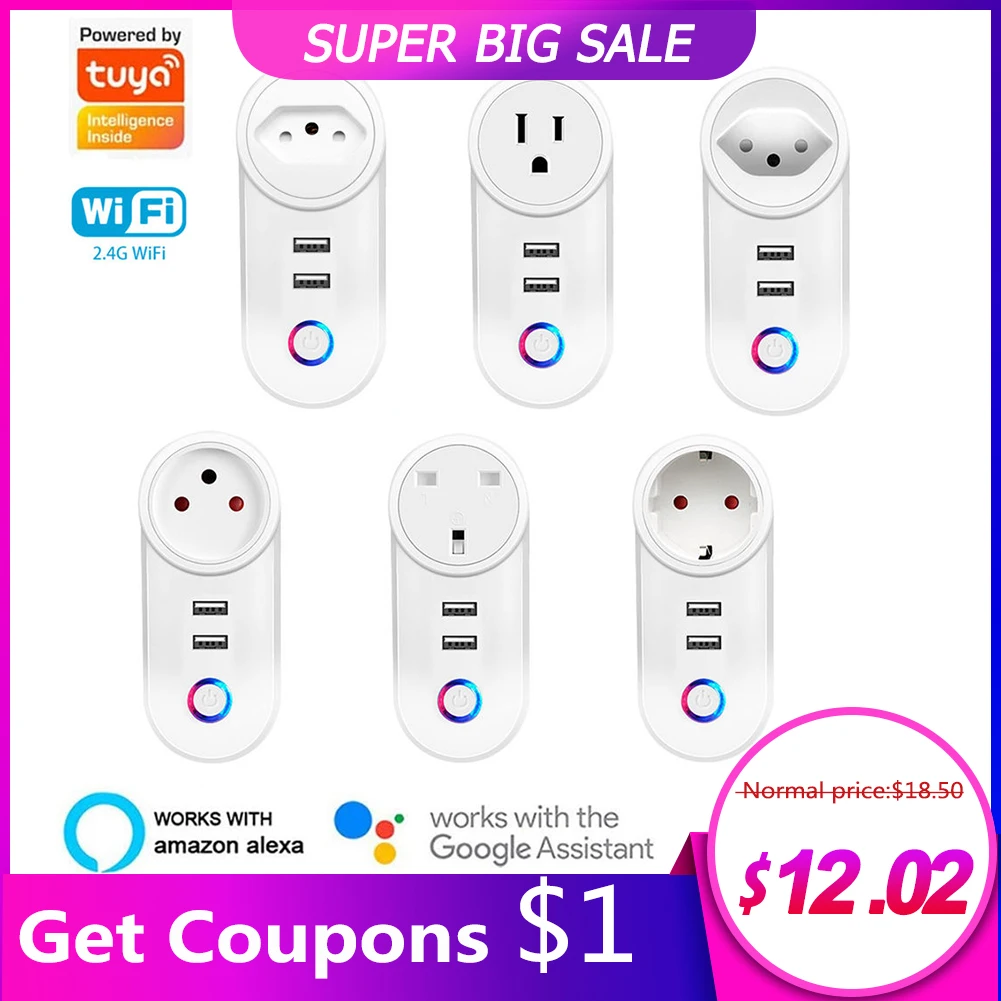 Tuya SmartLife WIFI Smart Socket Plug EU UK US BR Israel Switzerland Plug 10A/16A APP Remote Control Work With Alexa Google Home
Tuya SmartLife WIFI Smart Socket Plug EU UK US BR Israel Switzerland Plug 10A/16A APP Remote Control Work With Alexa Google Home