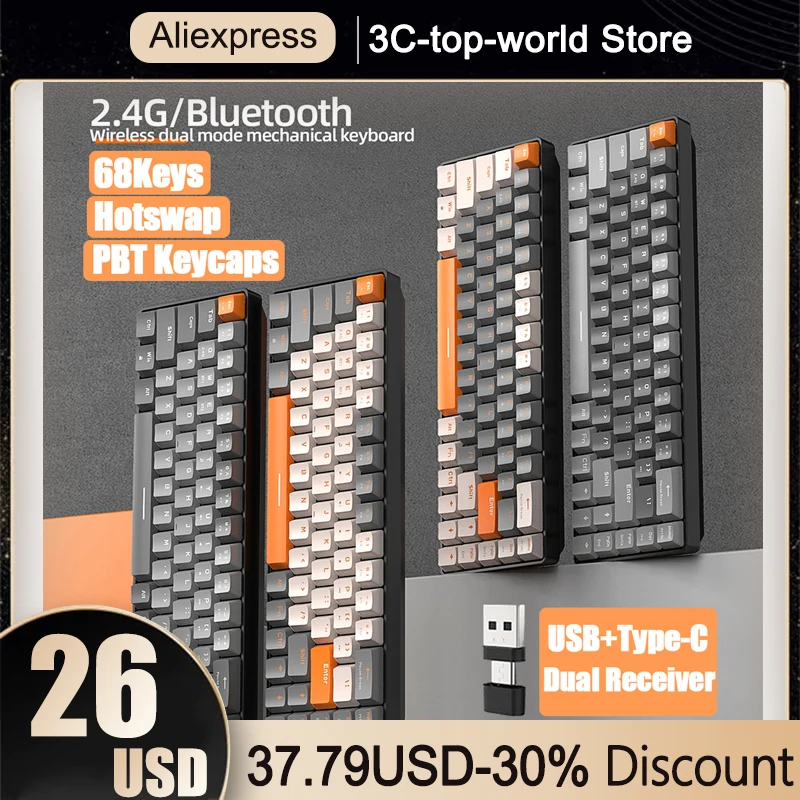 68Keys Gaming Mechanical Keyboard Wireless Bluetooth 5.0 Keyboard + USB Receiver PBT Keycaps Red/Blue Switch Mini Keyboard
68Keys Gaming Mechanical Keyboard Wireless Bluetooth 5.0 Keyboard + USB Receiver PBT Keycaps Red/Blue Switch Mini Keyboard