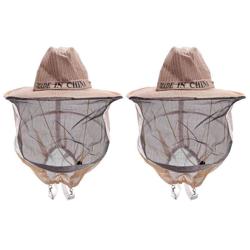 

2 Pcs Anti Bee Hat Beehive Beekeeping Cowboy Hat Mosquito Bee Insect Net Veil Head Face Protector Beekeeper Equipment