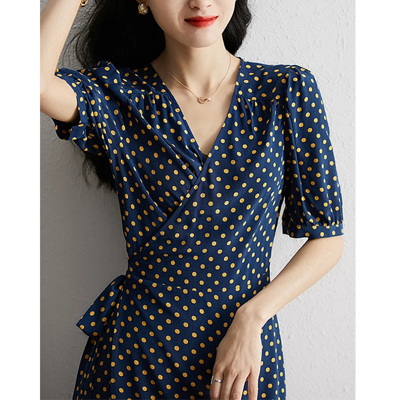 Summer Loose Casual Fashion Polka Dot Print A-Line Short Sleeve V-neck Mid-length Women's Dress Houthion
Summer Loose Casual Fashion Polka Dot Print A-Line Short Sleeve V-neck Mid-length Women's Dress Houthion