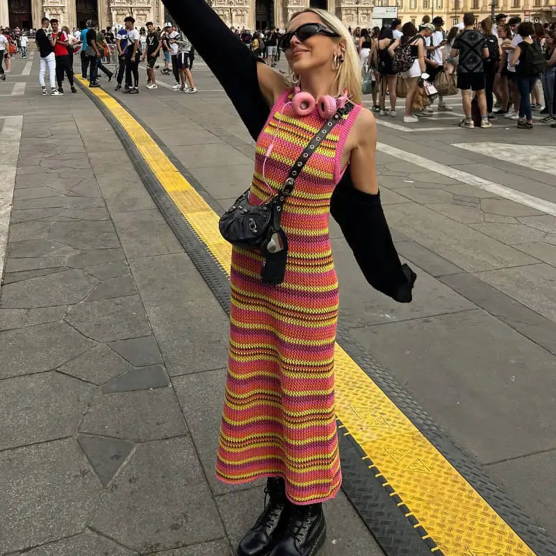 Fashion Striped Knit Dress Women 2022 Autumn Streetwear O Neck Sleeveless Rainbow Maxi Dress 90s Vintage Chic Woman Clothes
Fashion Striped Knit Dress Women 2022 Autumn Streetwear O Neck Sleeveless Rainbow Maxi Dress 90s Vintage Chic Woman Clothes