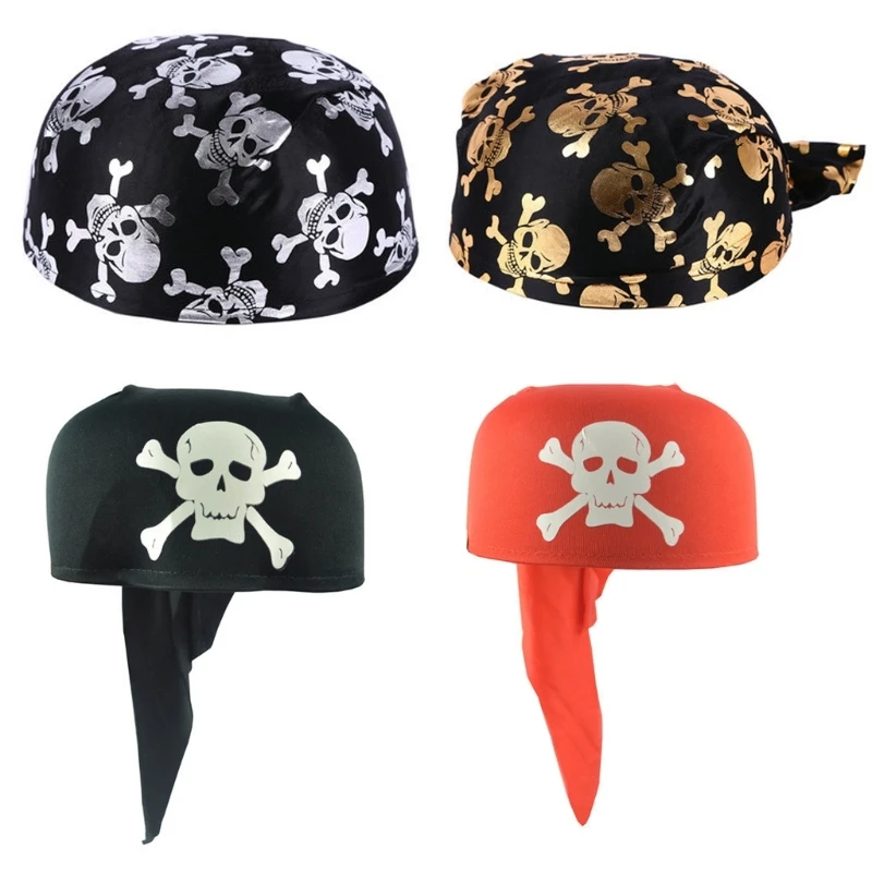

Y2k Girls Skull Print Hairband Hiphop Tie Back Bandana Headband Adjustable Pirate Turban Halloween Hair Accessories