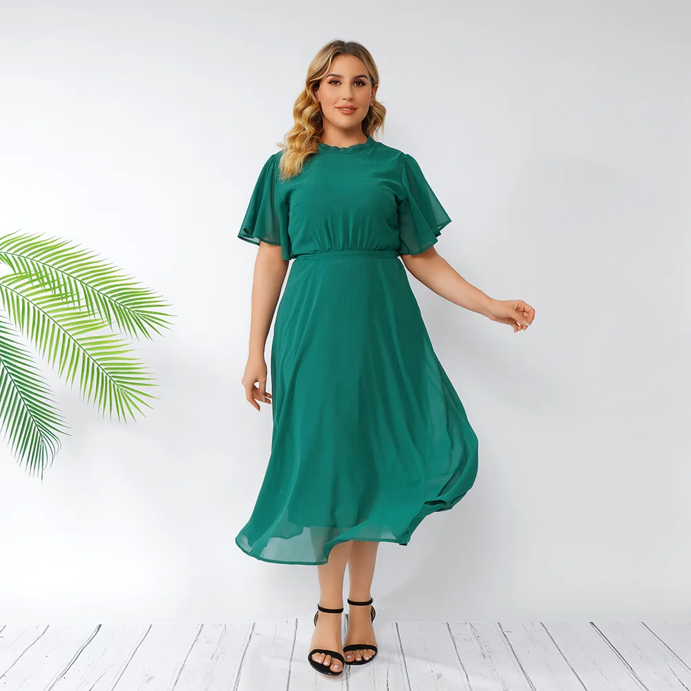 Plus Size Summer Sexy solid color Woman for Dress Flare Sleeve Women's Elegant Fashion casual o-neck Lady Dress
Plus Size Summer Sexy solid color Woman for Dress Flare Sleeve Women's Elegant Fashion casual o-neck Lady Dress