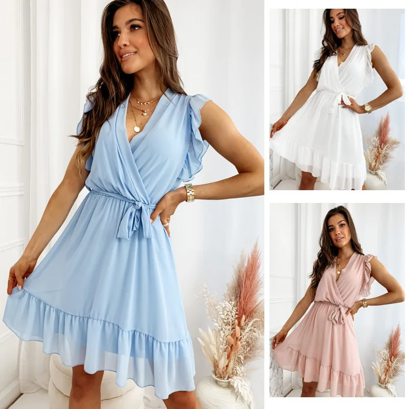 Elegant For Women Dress Summer Casual Sexy Sleeveless Lace-up Beach Dress White Ruffle Dress Summer Vestidos Mujer Verano 2022
Elegant For Women Dress Summer Casual Sexy Sleeveless Lace-up Beach Dress White Ruffle Dress Summer Vestidos Mujer Verano 2022