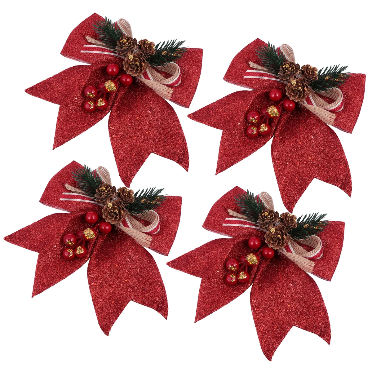 4pcs Christmas Bows Hanging Ornament Tree Glitter Pine Cone Decorative Ribbon Bows DIY Gift for Holiday Christmas Red
4pcs Christmas Bows Hanging Ornament Tree Glitter Pine Cone Decorative Ribbon Bows DIY Gift for Holiday Christmas Red