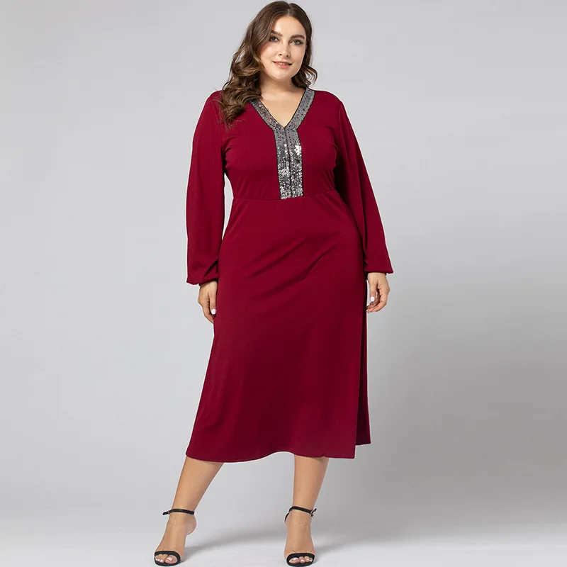 Maketina Elegant Sequins Plus Size Dress 3XL 4XL 2022 Spring Autumn Long Sleeve Casual Midi Dress Women V Neck Red Party Dress
Maketina Elegant Sequins Plus Size Dress 3XL 4XL 2022 Spring Autumn Long Sleeve Casual Midi Dress Women V Neck Red Party Dress