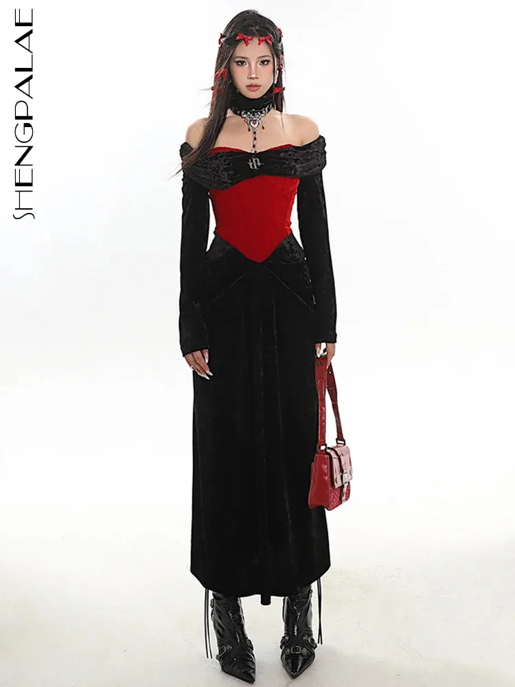 SHENGPALAE Christmas Slash Neck Dress For Women Velvet Spliced Contrast Color Niche Design A-line Vestido Winter 2023 New 5R8231
SHENGPALAE Christmas Slash Neck Dress For Women Velvet Spliced Contrast Color Niche Design A-line Vestido Winter 2023 New 5R8231