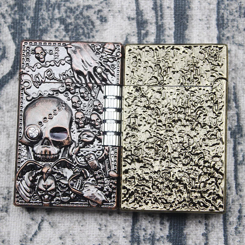 Skull Gas Lighter Grinding Jet Gas Flint Lighter Butane Metal Emboss Crisp Bright Sound Cigarette Cigar Lighter Gadgets For Men
Skull Gas Lighter Grinding Jet Gas Flint Lighter Butane Metal Emboss Crisp Bright Sound Cigarette Cigar Lighter Gadgets For Men