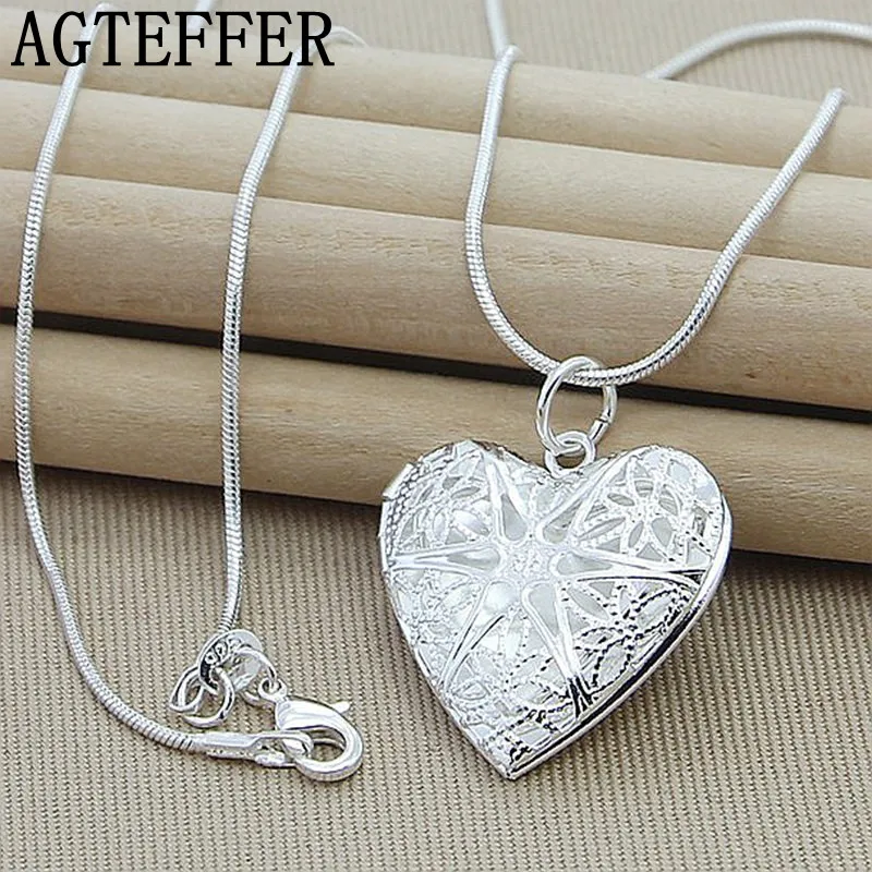 AGTEFFER 925 Sterling Silver Heart Photo Frame Pendant Necklace 18 Inch Snake Chain For Woman Charm Wedding Fashion Jewelry Gift
AGTEFFER 925 Sterling Silver Heart Photo Frame Pendant Necklace 18 Inch Snake Chain For Woman Charm Wedding Fashion Jewelry Gift