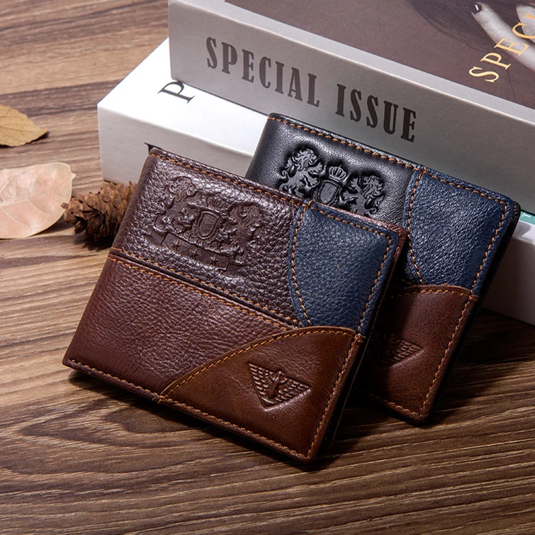 

Patched Eagle Printed Genuine Leather Men Wallet with Coin Pocket