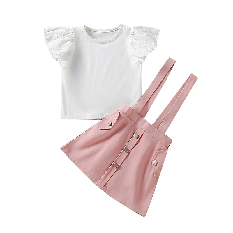 Girls Skirt Suit Round Neck Lace Flying Sleeve Design Blouse + Metal Button Suspender Strap Skirt Suit
Girls Skirt Suit Round Neck Lace Flying Sleeve Design Blouse + Metal Button Suspender Strap Skirt Suit