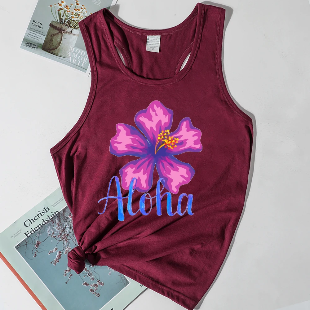 

Print Aloha Vacation Tank Top Woman Vintage Green Tops for Women Beach Tops Hawaii Tropical Womens Clothes New L