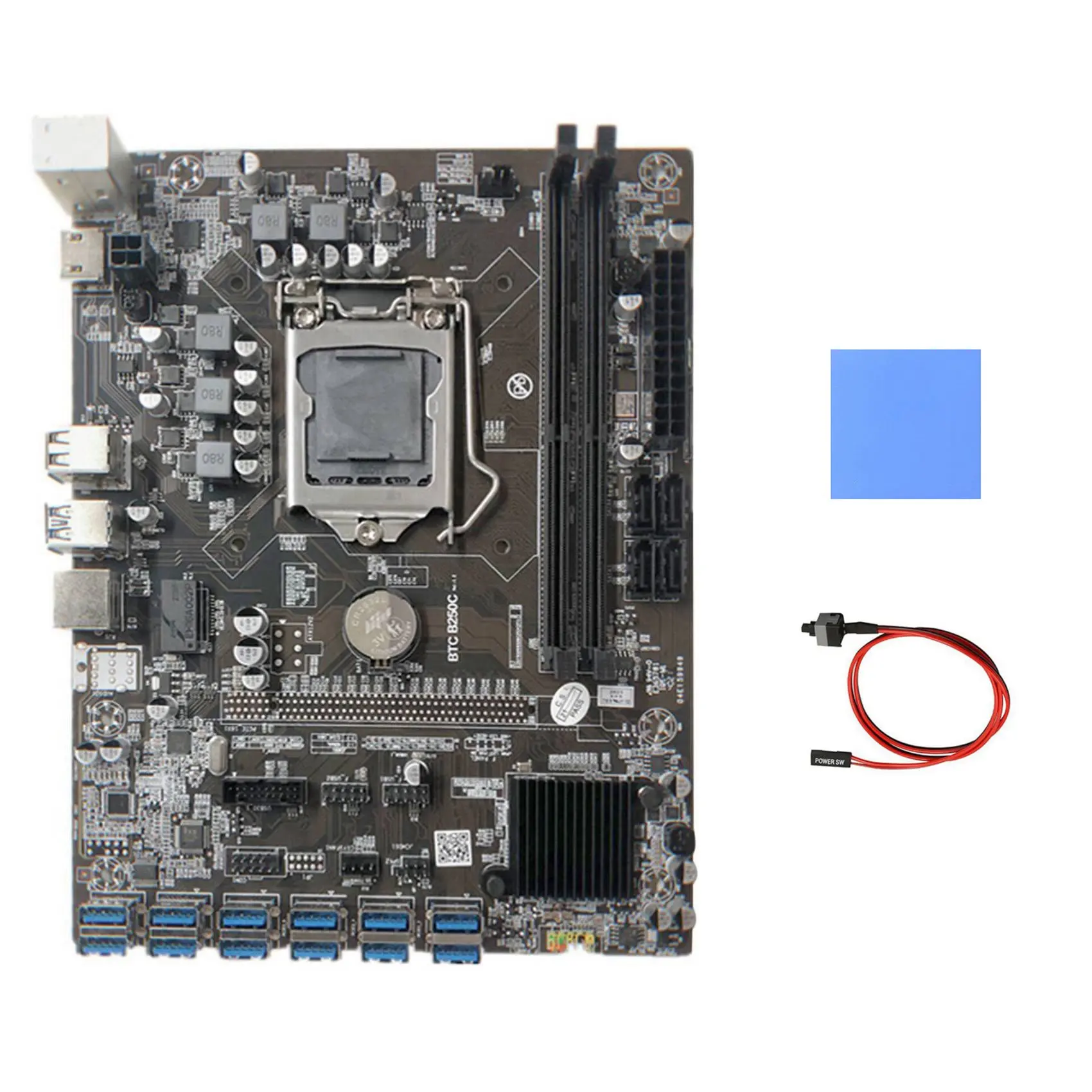 B250C Miner Motherboard+Thermal Pad+Switch Cable 12 PCIE to USB3.0 Graphics Card Slot LGA1151 Support DDR4 DImm RAM
B250C Miner Motherboard+Thermal Pad+Switch Cable 12 PCIE to USB3.0 Graphics Card Slot LGA1151 Support DDR4 DImm RAM