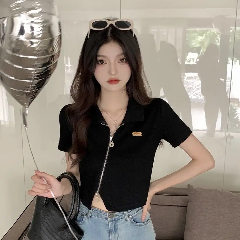 2023 summer new spicy short zipper tops thin irregular sexy wind polo collar short-sleeved t-shirt female y2k high street
2023 summer new spicy short zipper tops thin irregular sexy wind polo collar short-sleeved t-shirt female y2k high street
