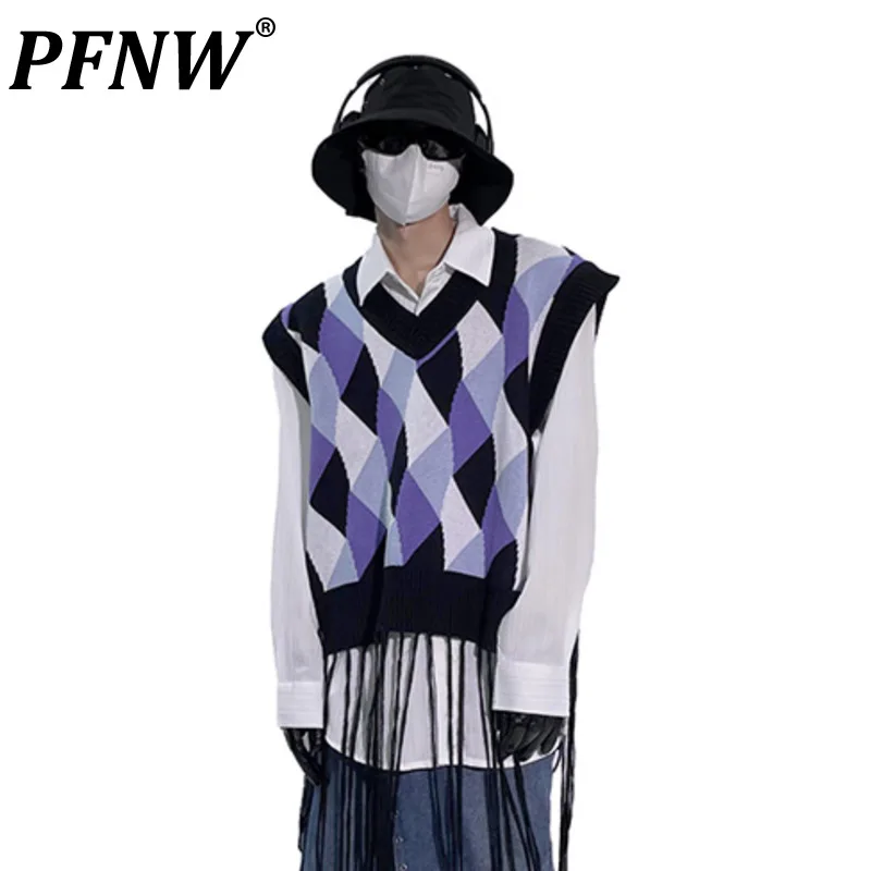 PFNW Spring Autumn New Men's Tide Retro Plaid Sleeveless Knitted Sweater Vest Colors Contracted Daliy Street Casual Tops 28A1284
PFNW Spring Autumn New Men's Tide Retro Plaid Sleeveless Knitted Sweater Vest Colors Contracted Daliy Street Casual Tops 28A1284