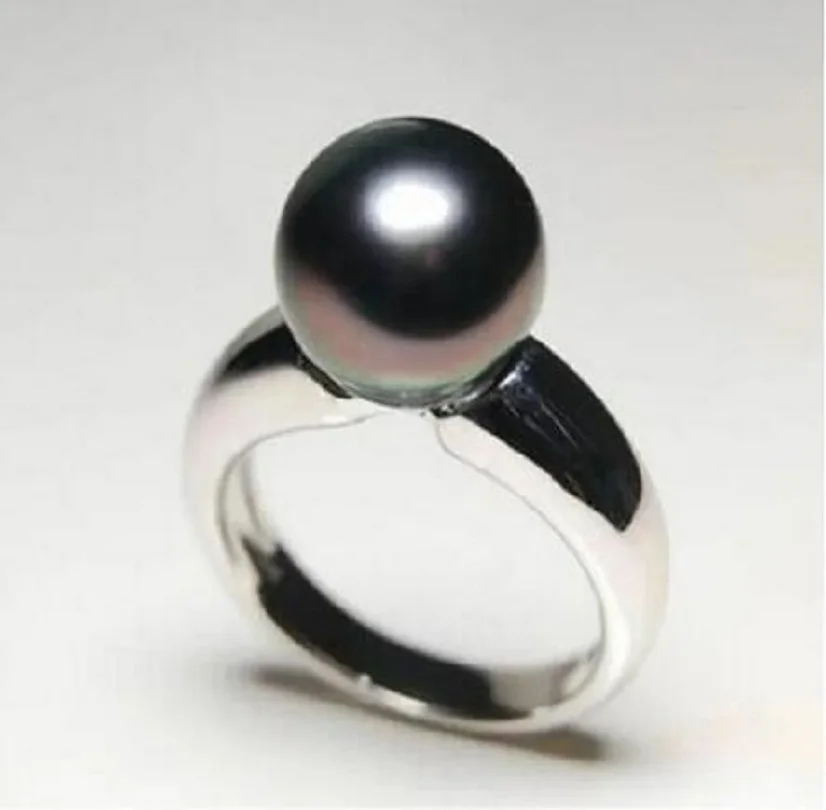 

Оригинальное потрясающее кольцо из натурального круглого таитянского черного жемчуга AAA + 10-11 мм