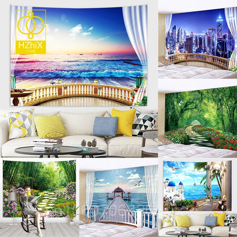 Imitation Window Landscape Tapestry Wall Hanging Tropical Tree Tapestries Art Home Decoration Sea Sunrise Dorm Background Cloth
Imitation Window Landscape Tapestry Wall Hanging Tropical Tree Tapestries Art Home Decoration Sea Sunrise Dorm Background Cloth