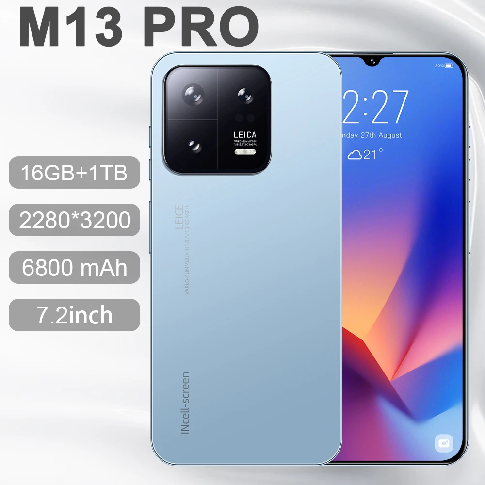 New M13Pro Smartphones 7.2inch 16GB+1TB Full Screen Mobile Phones Unlocked 5800mAh Global Version 4G 5G Cell Phone
New M13Pro Smartphones 7.2inch 16GB+1TB Full Screen Mobile Phones Unlocked 5800mAh Global Version 4G 5G Cell Phone