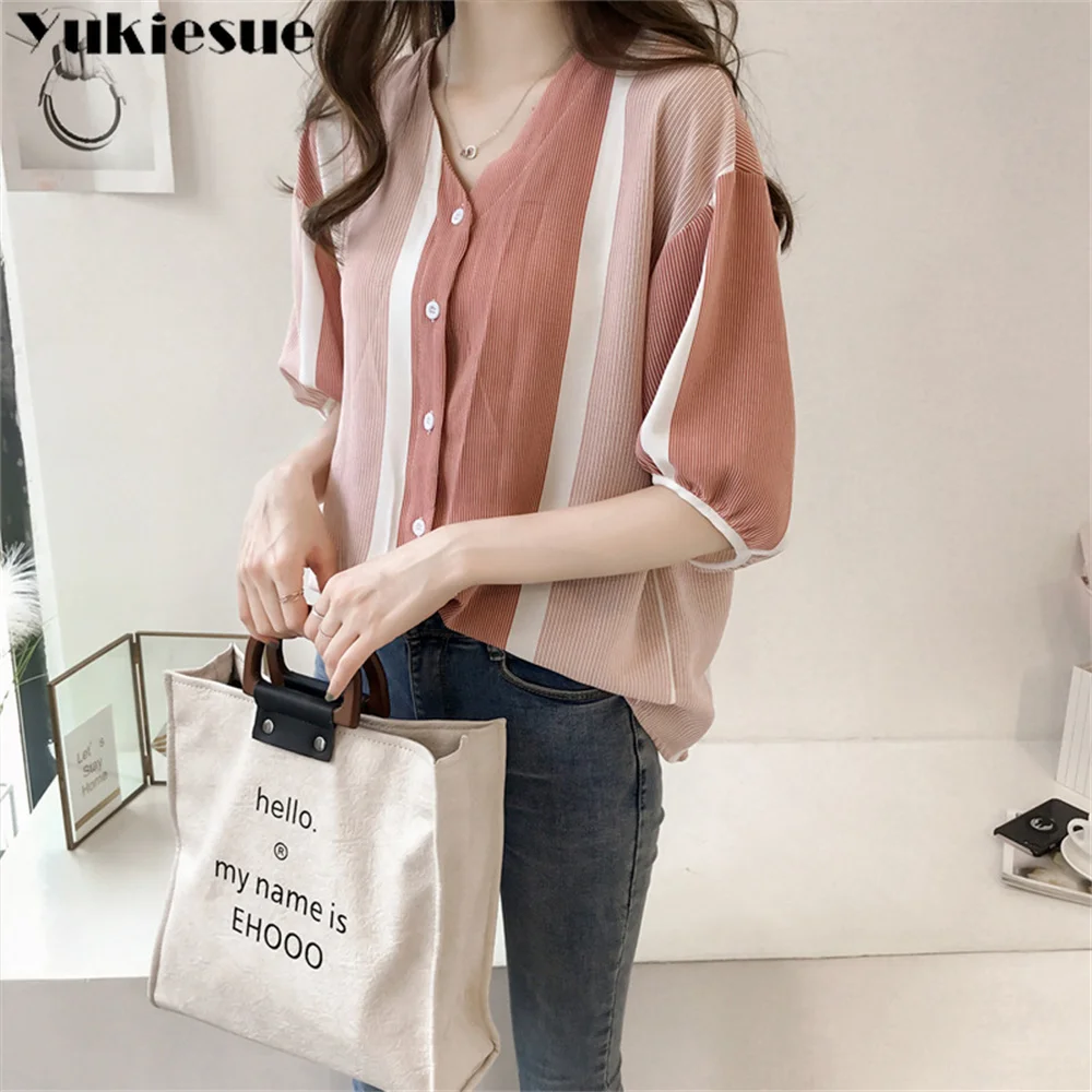 Casual All-match Striped Half Sleeve Chiffon Shirts for Women Summer Sexy V-Neck Blouses Woman Loose Blouse Female Clothes 4XL
Casual All-match Striped Half Sleeve Chiffon Shirts for Women Summer Sexy V-Neck Blouses Woman Loose Blouse Female Clothes 4XL