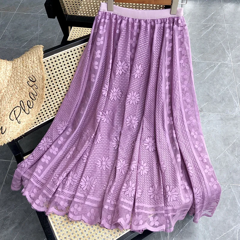 2022Summer New Elastic High Waist Thin Simple Solid Color Lace Skirt French Hollow Elegant Women A-line Long Skirt Free Shipping
2022Summer New Elastic High Waist Thin Simple Solid Color Lace Skirt French Hollow Elegant Women A-line Long Skirt Free Shipping