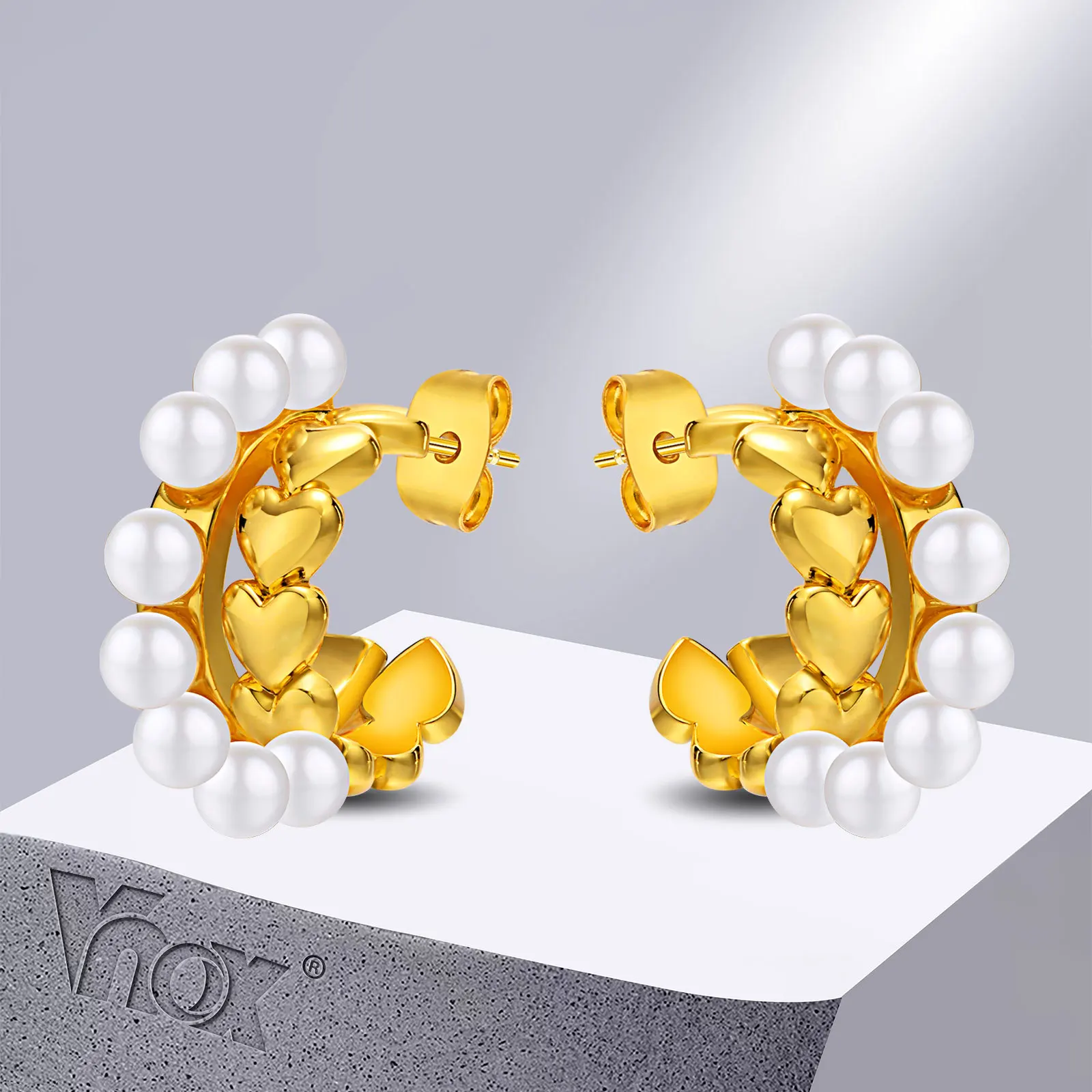 Vnox Temperament Women Hoop Earrings, Gold Plated Metal Earrings, Heart Huggie with Simulated Pearl, Gift for Her
Vnox Temperament Women Hoop Earrings, Gold Plated Metal Earrings, Heart Huggie with Simulated Pearl, Gift for Her