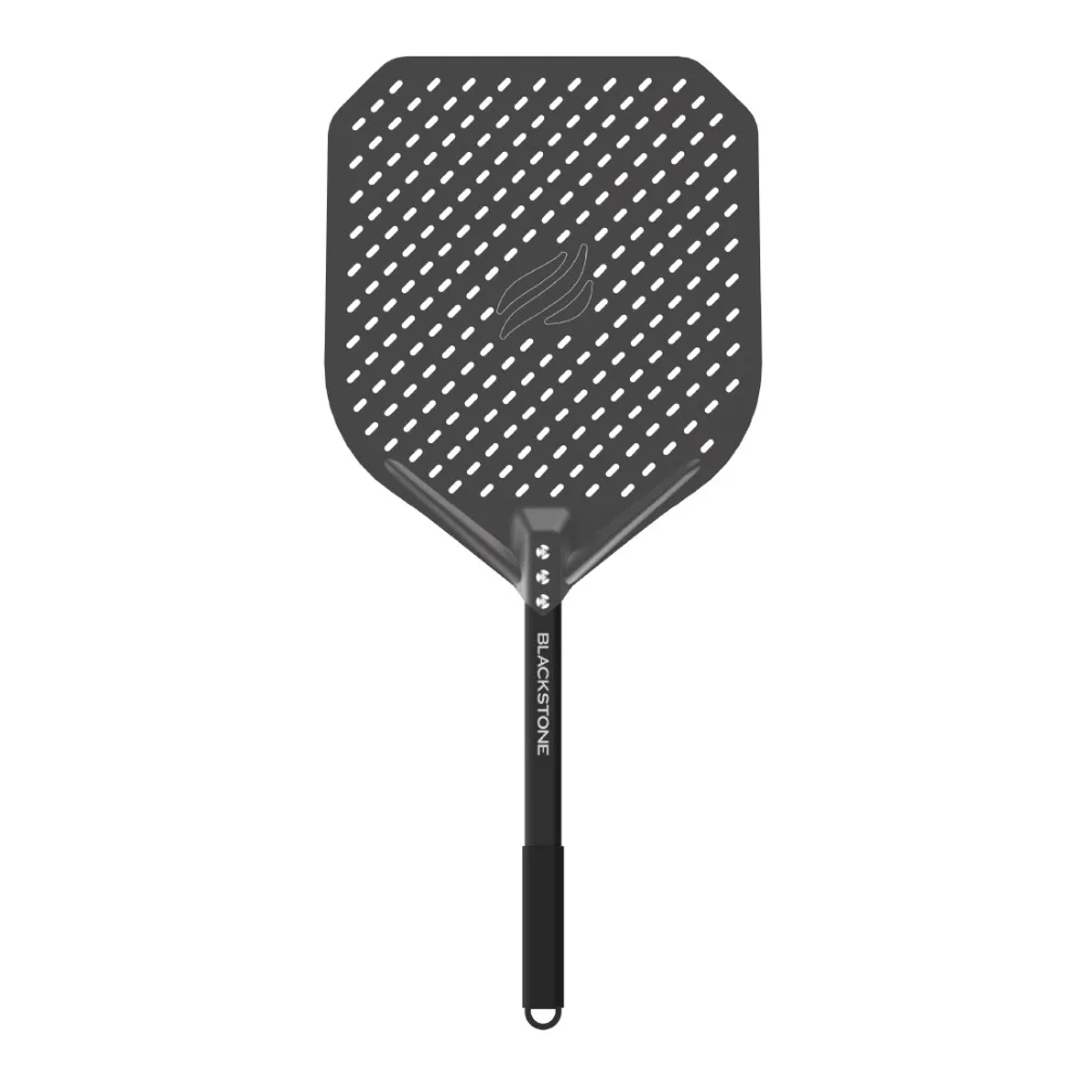 

Blackstone 18" x 14" x 1" Perforated Aluminum Pizza Pan Peel with Heat-Resistant Handle in Black