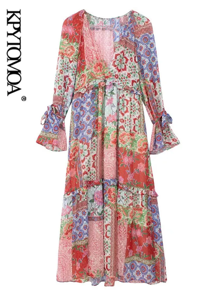 KPYTOMOA Women Fashion With Tied Printed Ruffled Midi Dress Vintage Long Sleeve With Lining Female Dresses Vestidos Mujer
KPYTOMOA Women Fashion With Tied Printed Ruffled Midi Dress Vintage Long Sleeve With Lining Female Dresses Vestidos Mujer