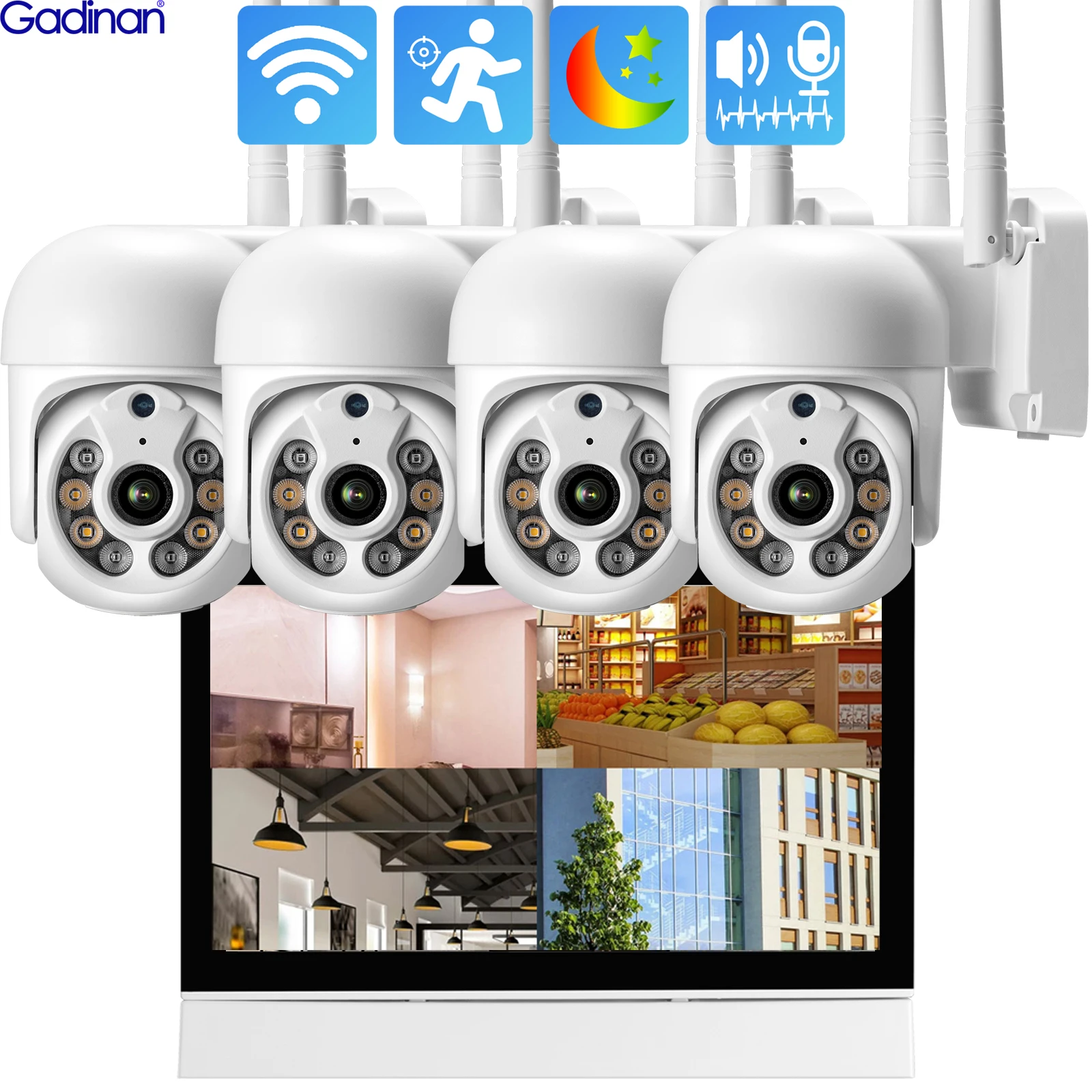 Gadinan 4CH Wifi 7 Inch Screen NVR WIFI PTZ Camera System Humanoid Tracking 3MP Surveillance Cameras Home Security Two Way Audio 
Gadinan 4CH Wifi 7 Inch Screen NVR WIFI PTZ Camera System Humanoid Tracking 3MP Surveillance Cameras Home Security Two Way Audio