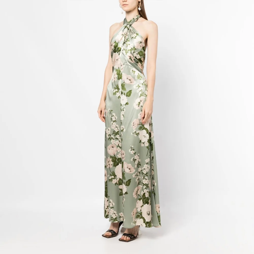 23 Summer Green Floral Cross Tie Neck Backless Sleeveless Waist Long Dress Women
23 Summer Green Floral Cross Tie Neck Backless Sleeveless Waist Long Dress Women