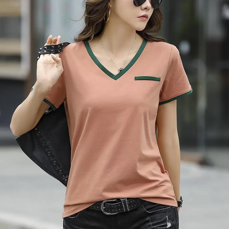 Summer V-neck Short Sleeve Tee Fashion Casual Loose Patchwork T Shirt Women Korean Style Clothes Harajuku Top
Summer V-neck Short Sleeve Tee Fashion Casual Loose Patchwork T Shirt Women Korean Style Clothes Harajuku Top