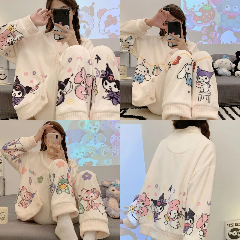 Kawaii My Melody Kuromi Cinnamoroll Coral Fleece Thickened Plush Pajamas Set Women Winter Sanrioed Anime Cute Flannel Loungewear
Kawaii My Melody Kuromi Cinnamoroll Coral Fleece Thickened Plush Pajamas Set Women Winter Sanrioed Anime Cute Flannel Loungewear