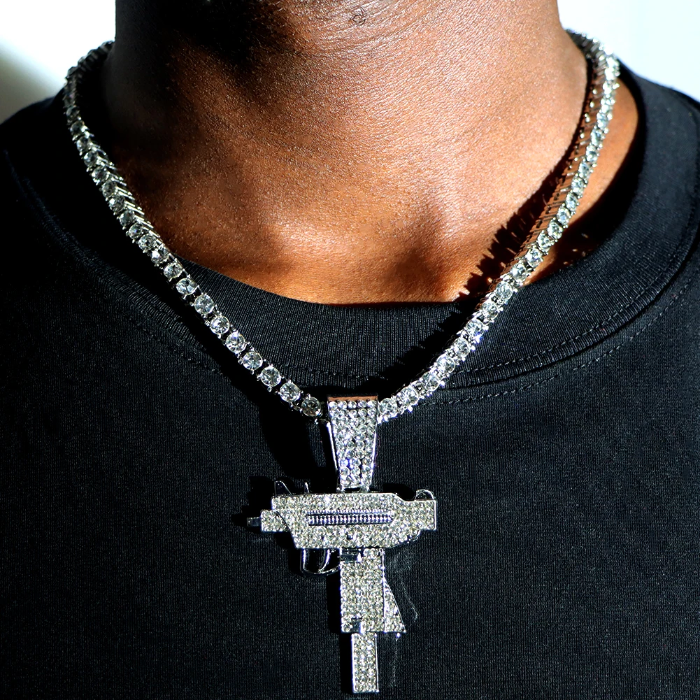 Silver Color Iced Out Crystal UZI Gun Pendant Necklace For Women Men Punk 5MM Tennis Choker Necklaces Pistol Long Chain Jewelry
Silver Color Iced Out Crystal UZI Gun Pendant Necklace For Women Men Punk 5MM Tennis Choker Necklaces Pistol Long Chain Jewelry