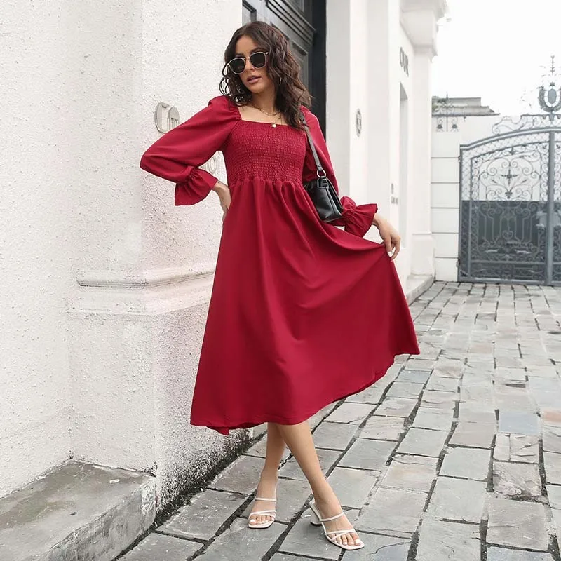 2022 New Red Midi Dress Women Fashion Square Collar Long Sleeve Plus Size Casual Ladies Dresses Elegant Party Sexy Dress Vestido
2022 New Red Midi Dress Women Fashion Square Collar Long Sleeve Plus Size Casual Ladies Dresses Elegant Party Sexy Dress Vestido